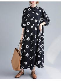 Outlet Flower Printing Fashion Loose Dress 