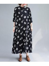 Outlet Flower Printing Fashion Loose Dress 