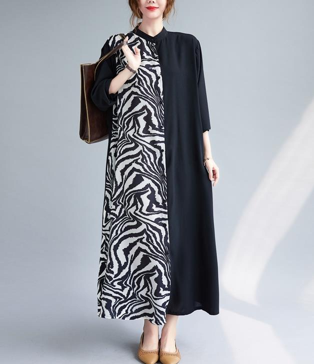 Long Sleeve Zebra Pattern Patchwork Plus Size Women's Clothing  Dress