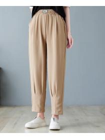 Tall Waist Pure Color Leisure Style Long Pants 