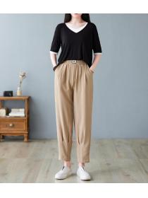 Tall Waist Pure Color Leisure Style Long Pants 