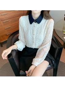 Fashion style Pearl Button Contrast Lapel Shirt