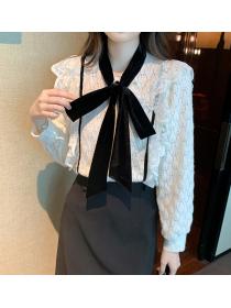 women's bow tie lace shirt