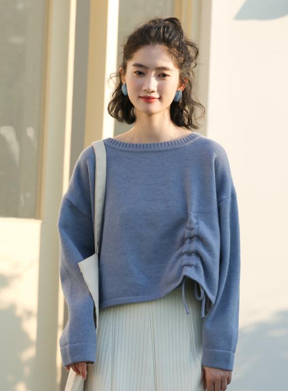 On Sale Pure Color Lace Up Sweater
