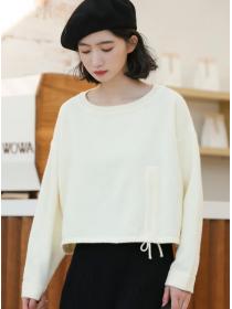 On Sale Pure Color Lace Up Sweater 
