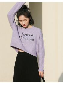 Letter Embroidered Cropped Sweater