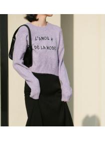 Letter Embroidered Cropped Sweater