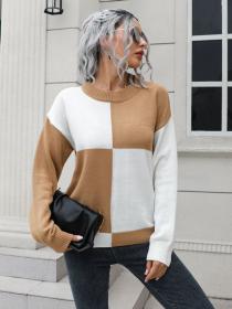 Women's plaid sweater long sleeve knitted pullovers