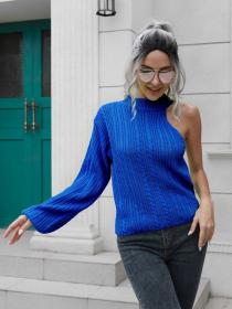 Women's Single shoulder sweater long sleeve lantern sleeve knitted pullover