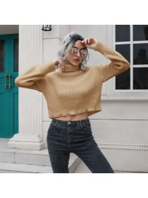Fashion style urtleneck short sweater women's long sleeve knitted pullovers