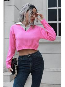 Fashion style Women's zipper long sleeve knitted pullover