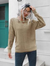 Women's loose long-sleeve knitted pullover with buttons