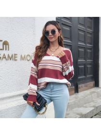 Fashion Striped V-Neck Sweater Women's Gradient Color Long Sleeve Knit Pullover