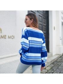 Fashion Striped V-Neck Sweater Women's Gradient Color Long Sleeve Knit Pullover