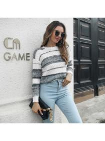 omen's striped slit long sweater long sleeve knitted pullovers