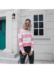 omen's striped slit long sweater long sleeve knitted pullovers
