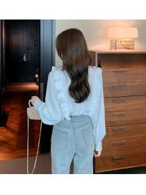 Korean style Ruffle Tie White shirt