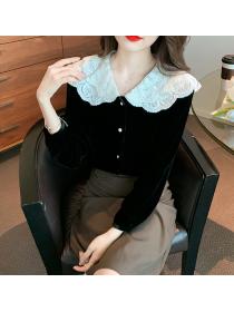 doll collar velvet shirt women's design