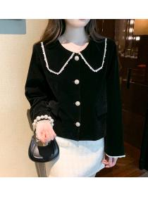 women's doll collar black velvet shirt