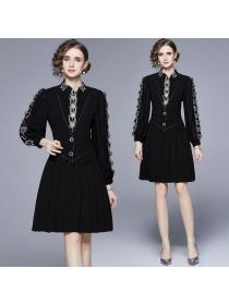 Autumn Fashion high-end butterfly decorated pleated dress