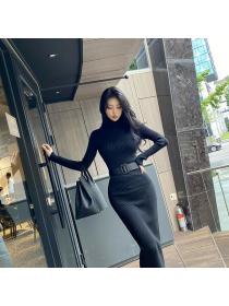 Winter new style mid-length knitted Hip-full dress