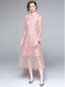 New style embroidery temperament pink Slim cheongsam dress