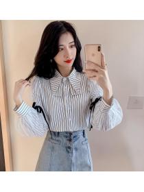 Korean Style Stripe Fashion Lace Matching Blouse 