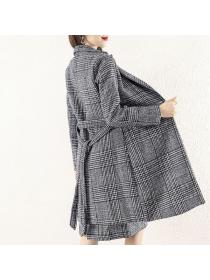 Winter new women's temperament plaid wool coat+skirt two pieces set