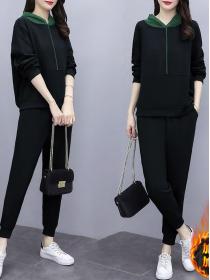 Korean style velvet long sleeve Hoodies two pieces winter suit for women