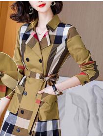 Suit collar female autumn winter check pattern trench coat