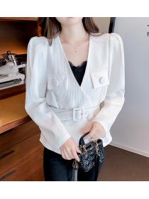 Korean Style Pure Color Fashion Nobel Show Waist Blazer 