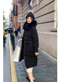 Winter thick coat women's hooded big hair collar long loose down coat