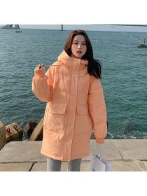Korean style White eiderdown jacket down jacket simple hooded long coat