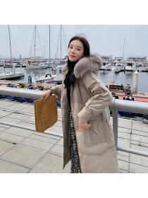 Korean style White eiderdown winter women's fashion big hair neck long loose down jacket