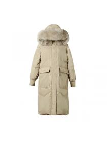New style down jacket women's long Casual big pocket big wool collar down coat