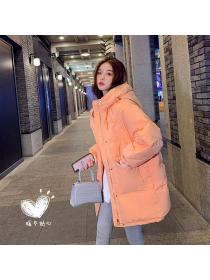 Winter white eiderdown Orange down jacket simple students long coat