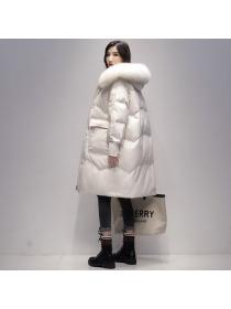 New style down cotton women's long Casual big pocket big fur collar coat