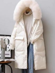 New style down cotton women's long Casual big pocket big fur collar coat
