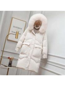 Winter white eiderdown down jacket women's big hair neck long fashion coat