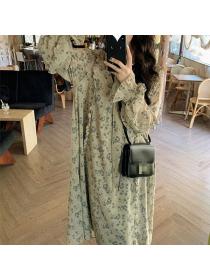 Autumn new style long sleeve temperament fashion floral dress Long dress