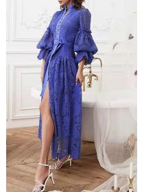 On Sale Lace Hollow Out Stand Collars Dress 