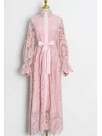 On Sale Lace Hollow Out Stand Collars Dress 