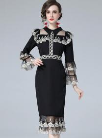 European style Lace Retro Stand Collars Dress 