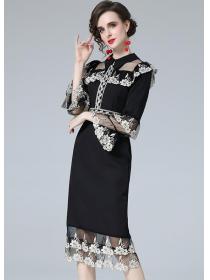 European style Lace Retro Stand Collars Dress 
