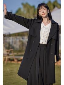 Korean style double breasted long coat