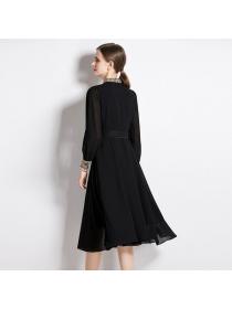 New style fall shirt  dress solid-color dress with stand-up collar