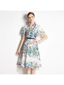 Summer new women's fashion lapel print dress fashion dress