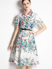 Summer new women's fashion lapel print dress fashion dress