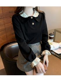 Fleece thickened 2022 winter new style doll collar lace Top