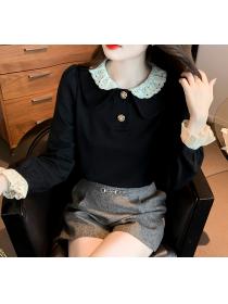 Fleece thickened 2022 winter new style doll collar lace Top
